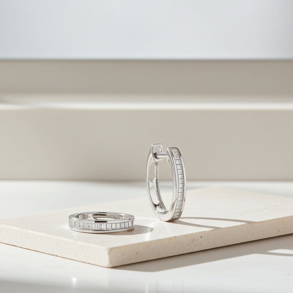18ct White Gold 0.10ct Diamond Hoop Earrings