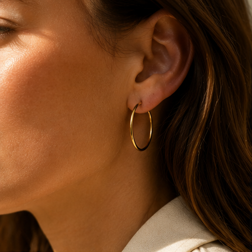 9ct Yellow Gold Italian Plain Rounded Hoop Earrings 30mm