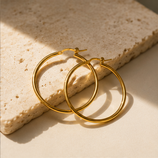 9ct Yellow Gold Italian Plain Rounded Hoop Earrings 30mm