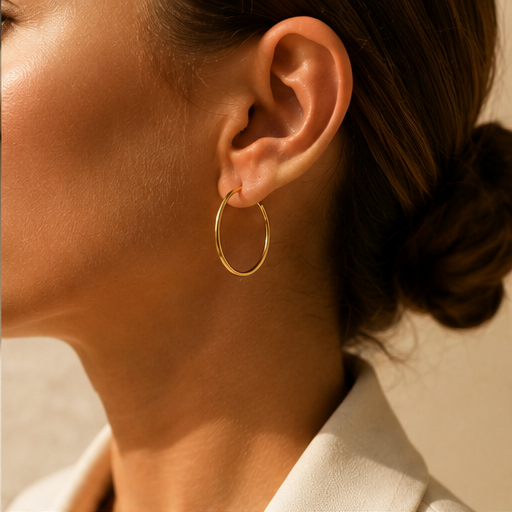9ct Yellow Gold Italian Plain Rounded Hoop Earrings 30mm