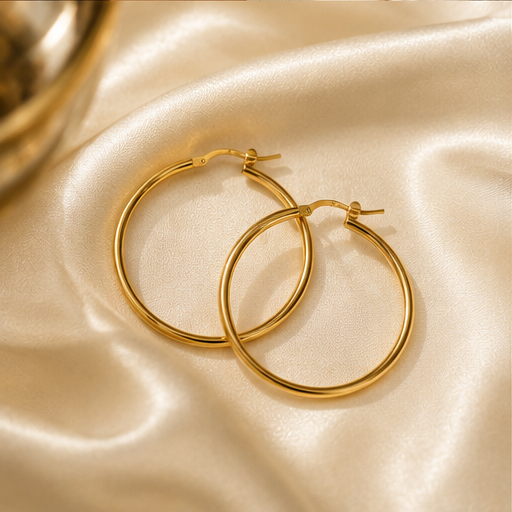 9ct Yellow Gold Italian Plain Rounded Hoop Earrings 30mm