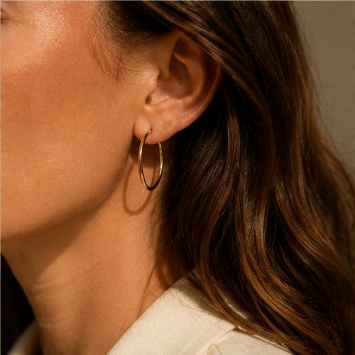 9ct Yellow Gold Italian Plain Rounded Hoop Earrings 30mm